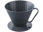 Gray plastic coffee filter cone with a handle