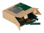 Open cardboard box with a window, containing green wall plugs, 30-pack, 10.0 x 50mm.
