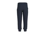 Dark blue sweatpants with an elastic waistband and ribbed cuffs, viewed from the back.