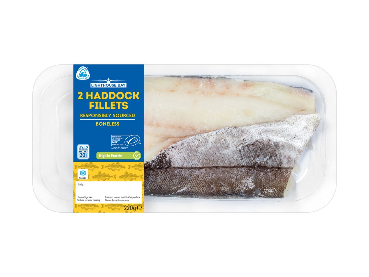 Lighthouse Bay Haddock fillets, boneless, 220g.