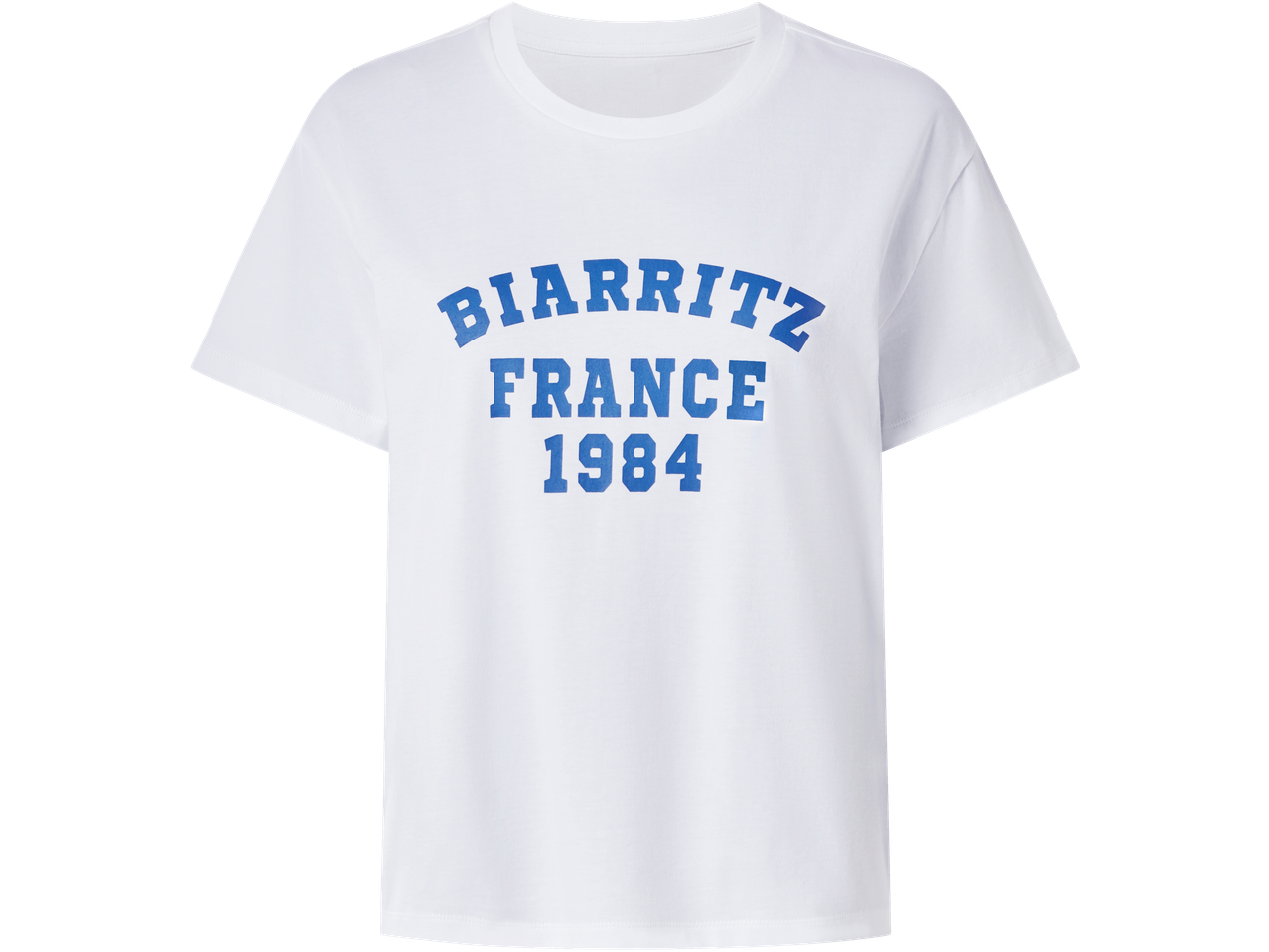 T-shirt ESMARA feminina com estampa 'BIARRITZ FRANCE 1984'.