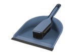 Blue dustpan and brush set with black rubber lip and bristles