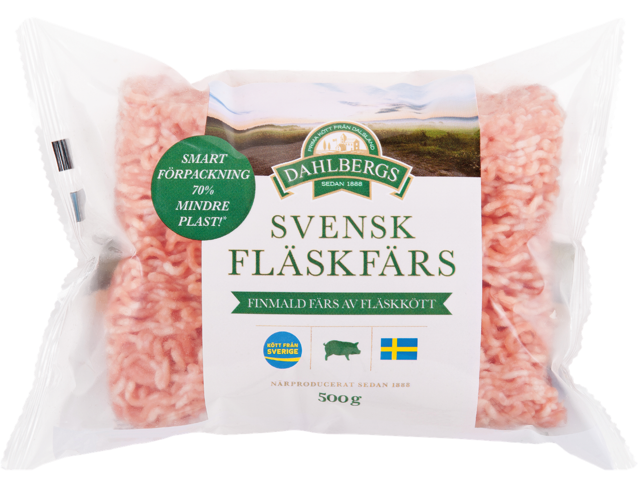 Förpackning med Dahlbergs Färsk Fläskfärs.