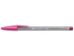 Un stylo à bille rose avec un corps transparent, affichant 'Cristal 1.6 mm'.