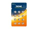TRONIC LR44 alkaline button cell batteries, 12-pack, 130mAh, 1.5V.