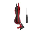 Multimeter test leads (red and black) and a small screwdriver.