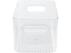 Clear plastic storage bin with handles