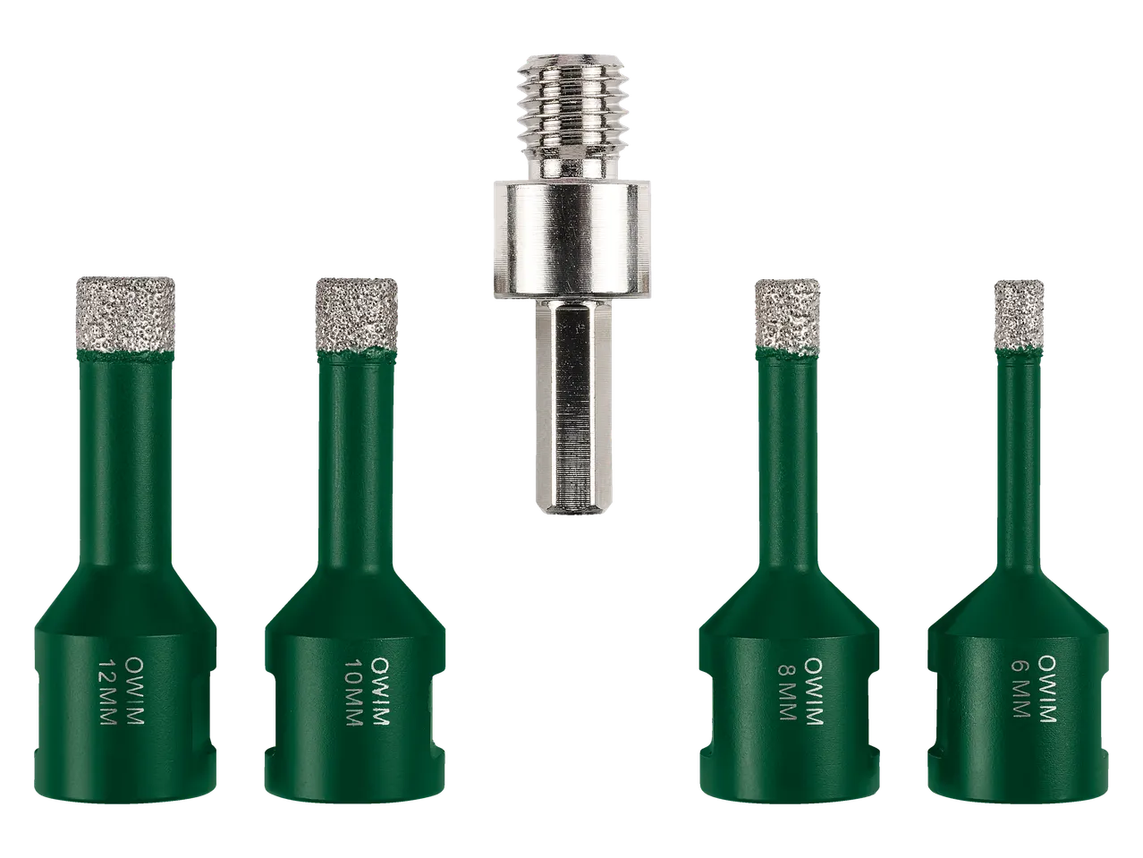 OWM gyémánt fúrófej készlet csempékhez, adapterrel, 6-12 mm-es méretben.