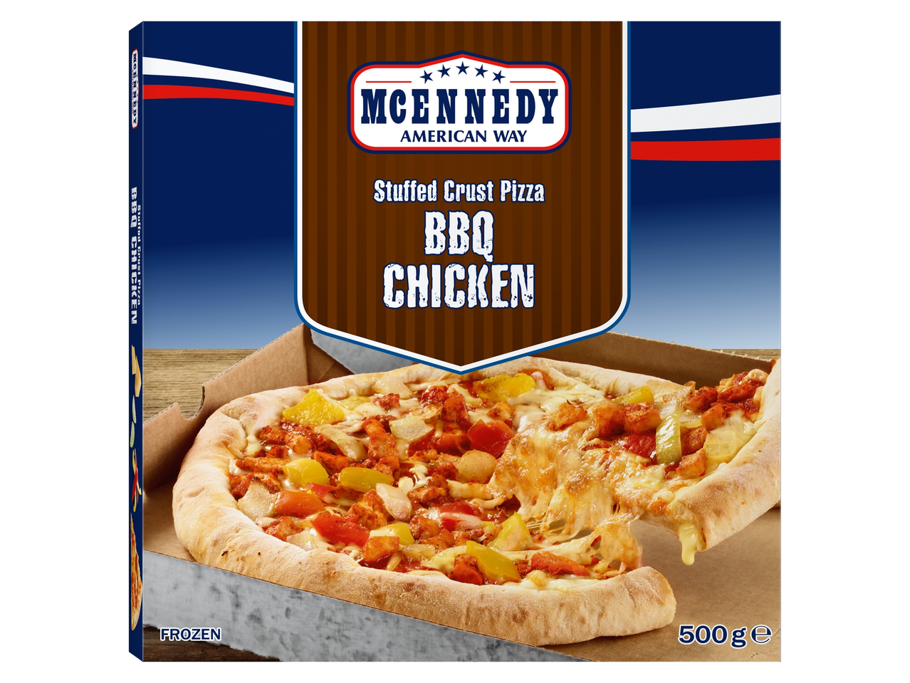 McEnnedy American Way šaldyta BBQ vištienos pica su įdarytu kraštu.