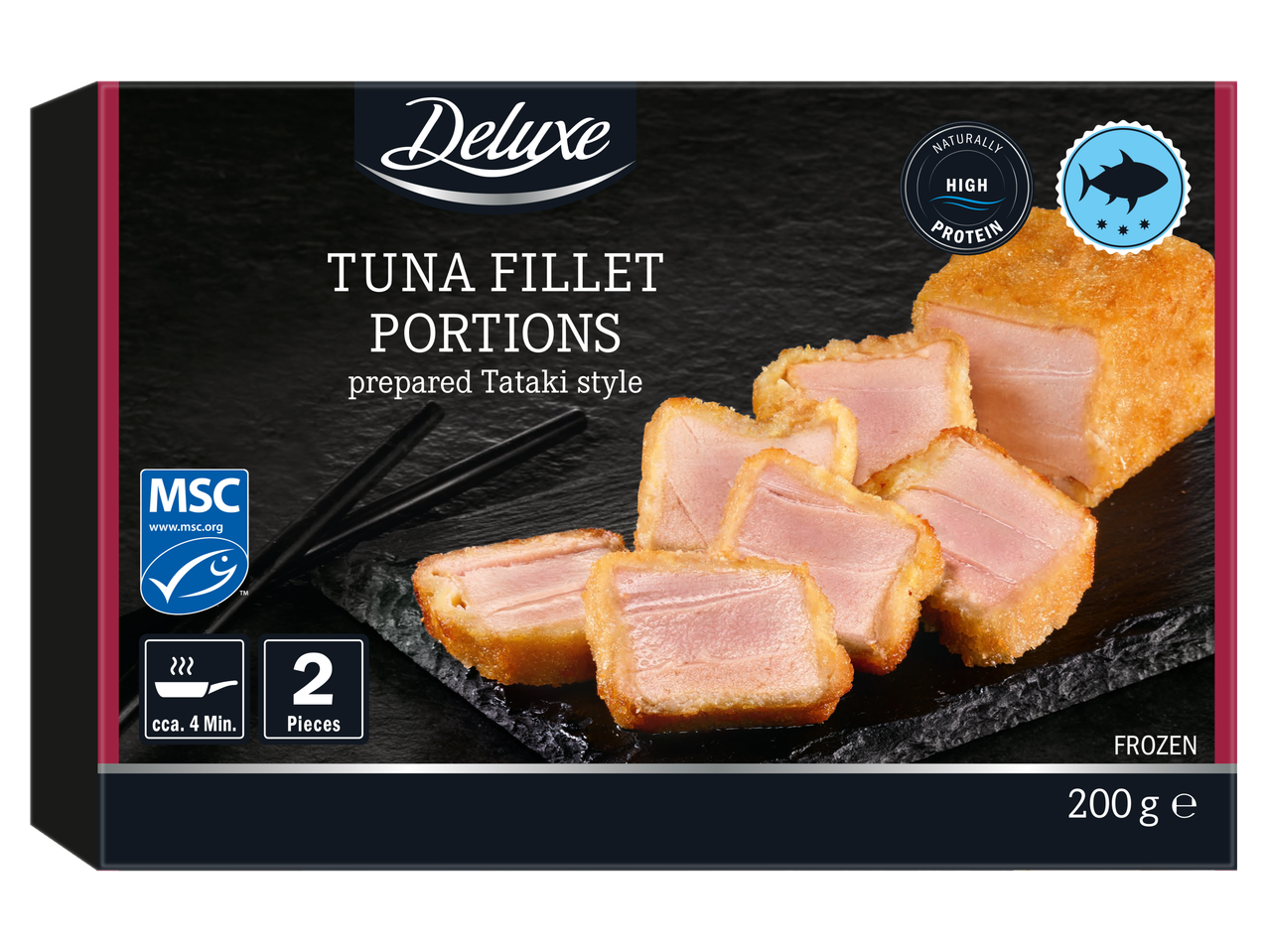 Porții de file de ton Deluxe, preparate în stil Tataki, congelate, 200g.