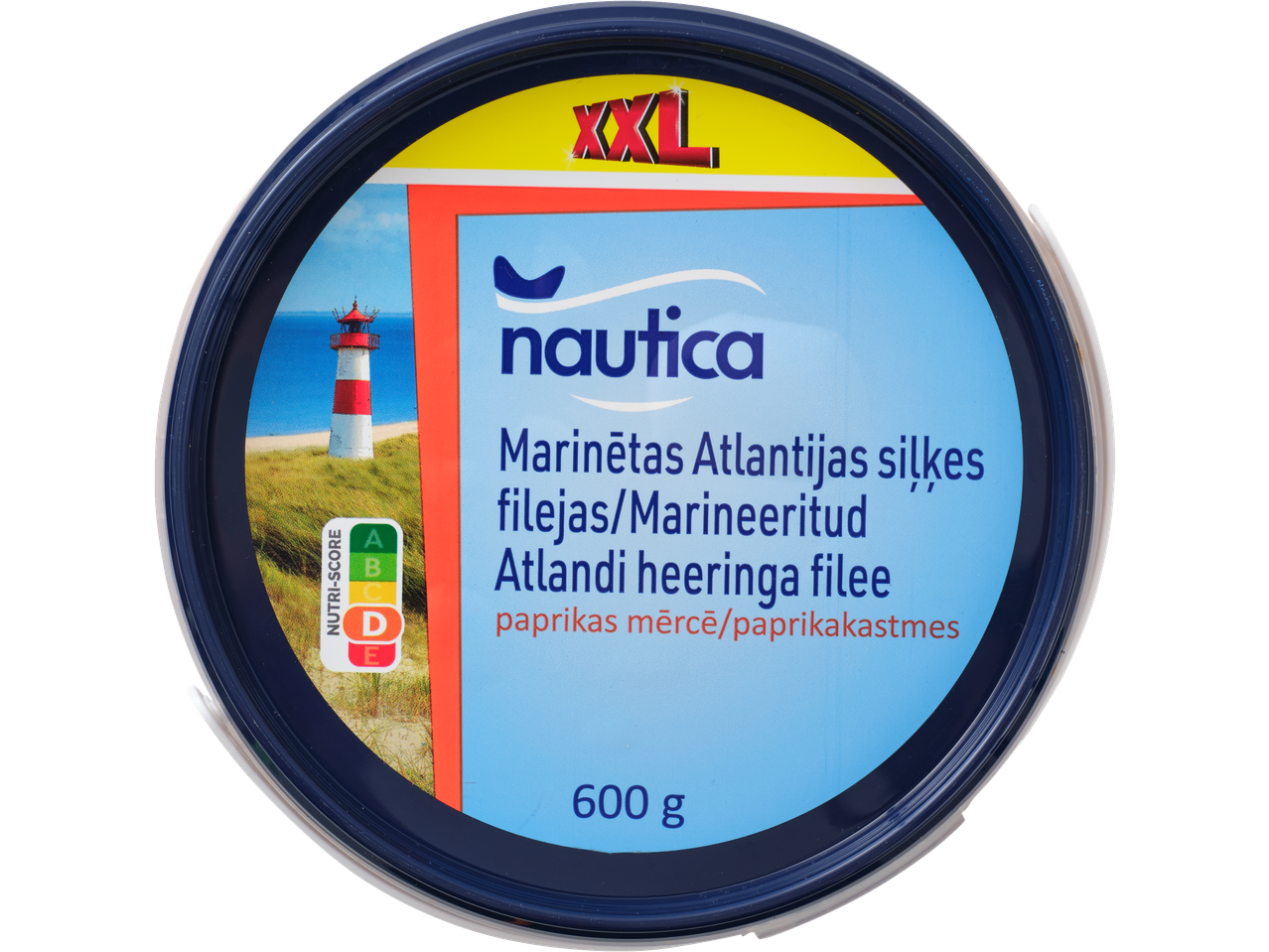 Nautica marinētas Atlantijas siļķu filejas paprikas mērcē, 600g, Nutri-Score D