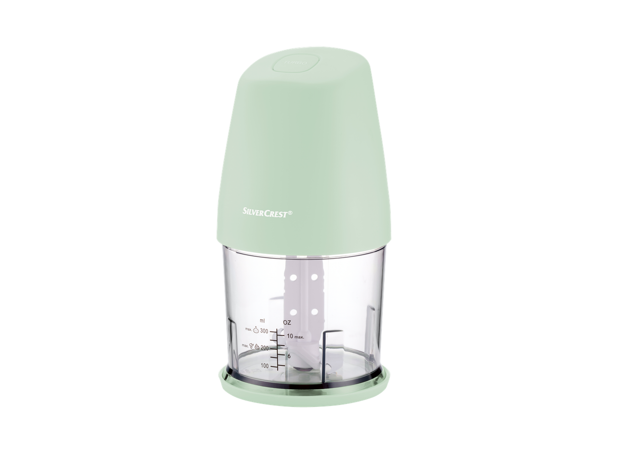 A SilverCrest mini food chopper in a light green color.