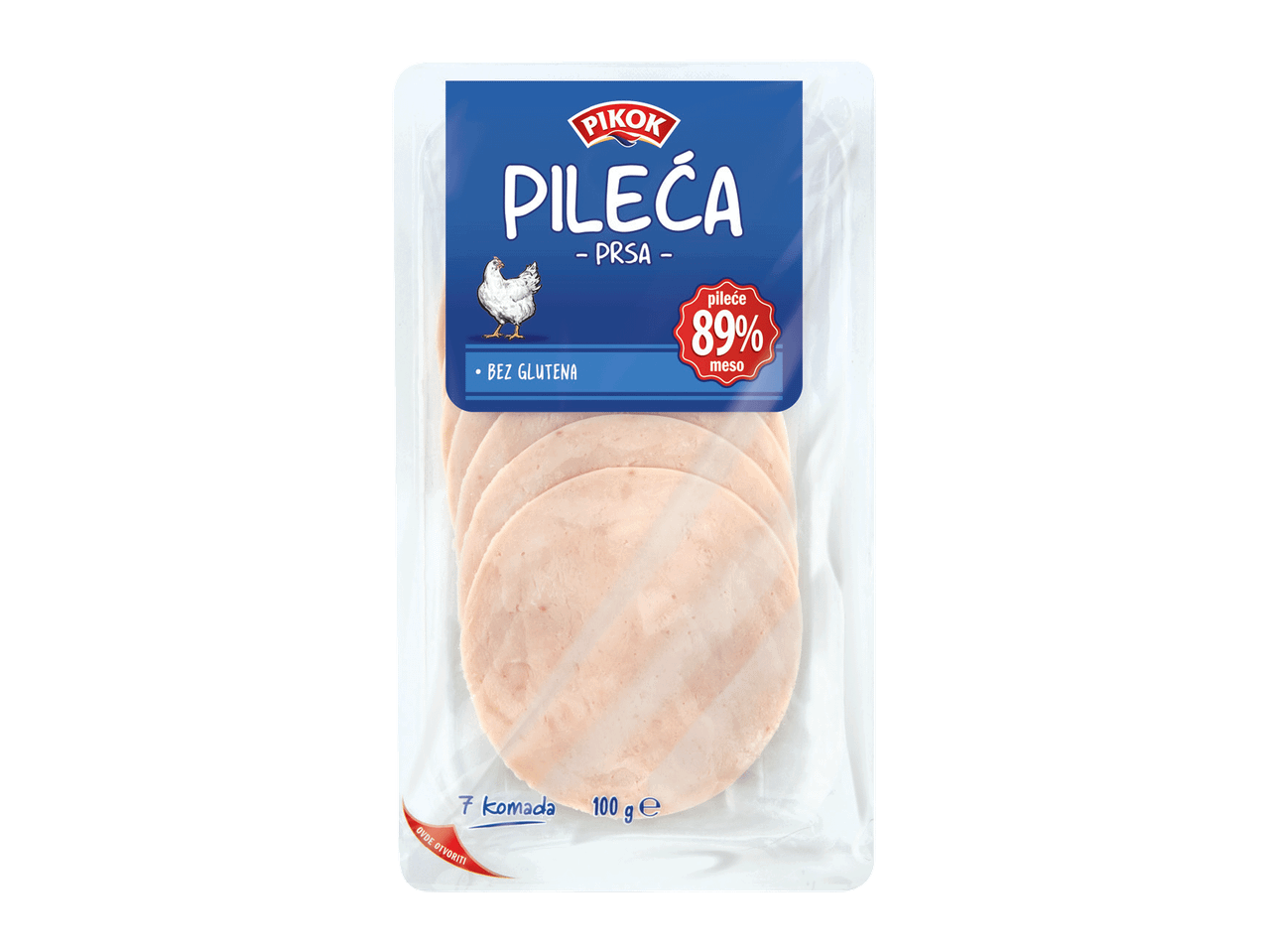 Pakovanje pilećih prsa sa 89% mesa, bez glutena, 7 komada, 100g.