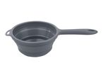 A gray silicone collapsible camping cup with a handle.