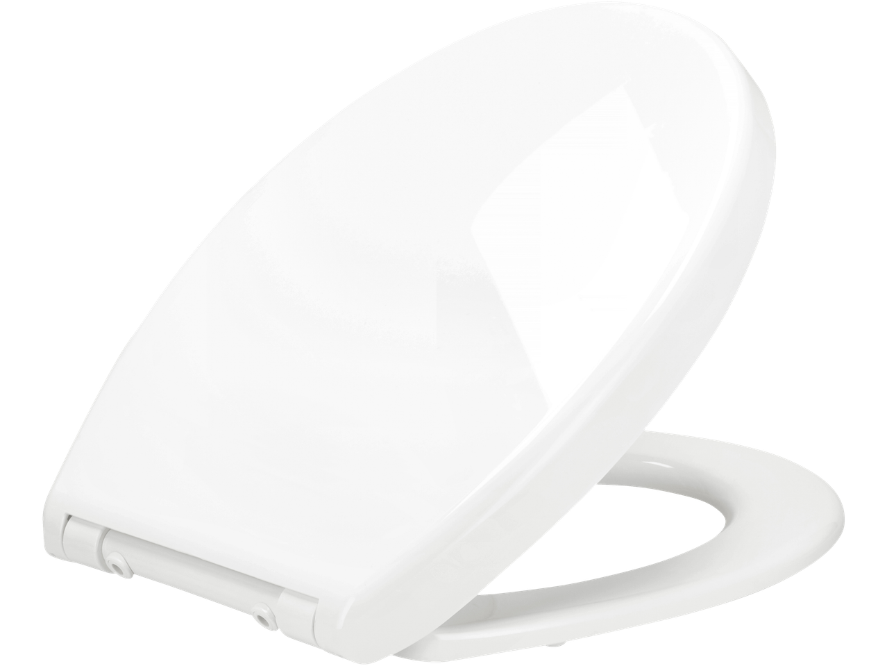 Capac și colac de toaletă albe, văzute dintr-un unghi ușor ridicat.
