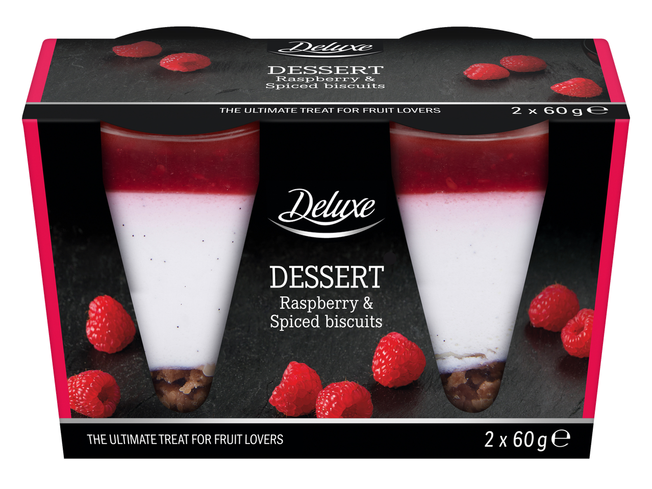 Десерт Deluxe с малини и подправени бисквити, 2x60g.