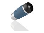 Blue stainless steel travel mug.