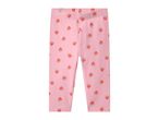 Pink children's leggings with a strawberry pattern.