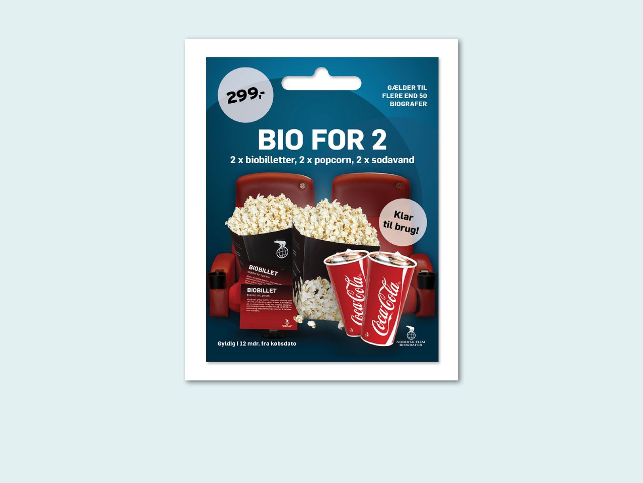 Bio For 2 kupon: 2 biografbilletter, popcorn, Coca-Cola.
