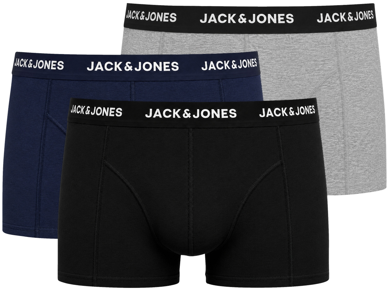 Jack & Jones boxershorts, 3-pack in zwart, marineblauw en grijs