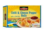 Chilli & Cheese Pepper Balls with a Chilli Dip, 250g, showing nutritional information.