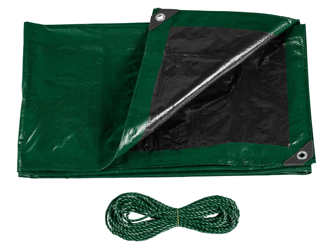Telo di copertura verde con occhielli e corda abbinata