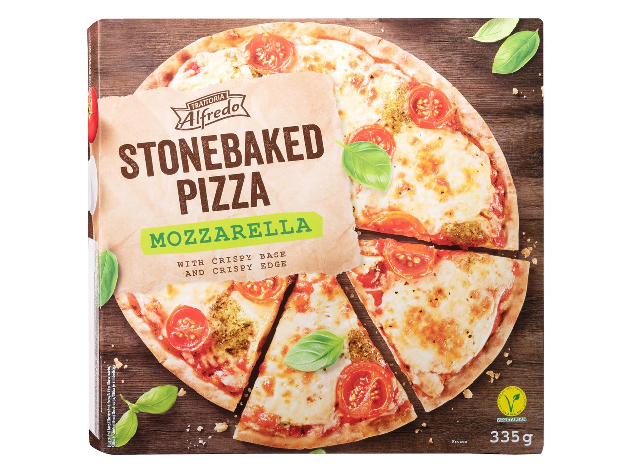 Trattoria Alfredo mozzarella pizza, fagyasztott, ropogós alap és szél.