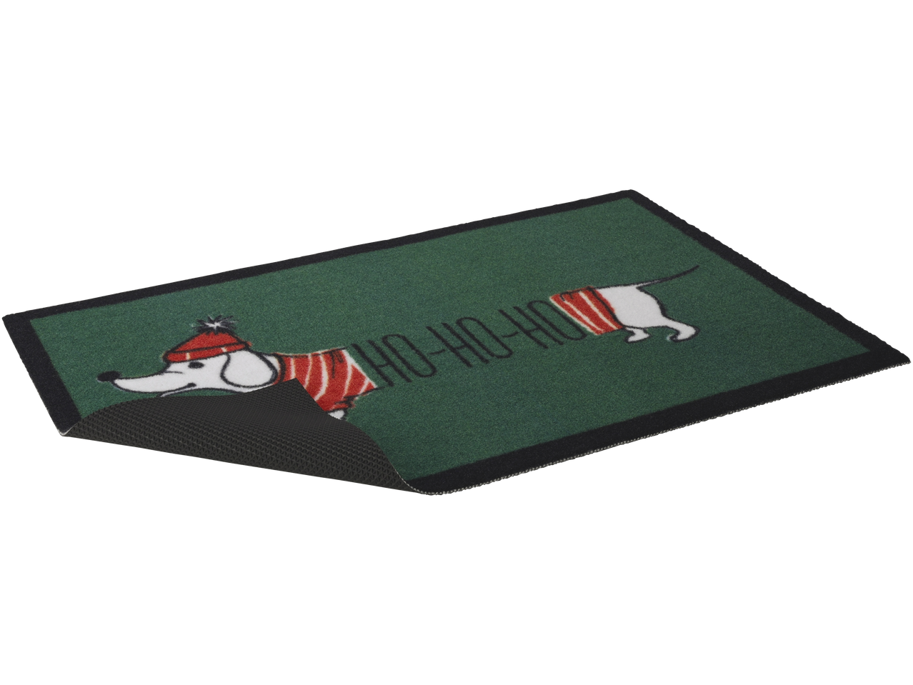 Tapete de entrada de Natal LIVARNO home com cão vestido de Pai Natal e «HO-HO-HO».