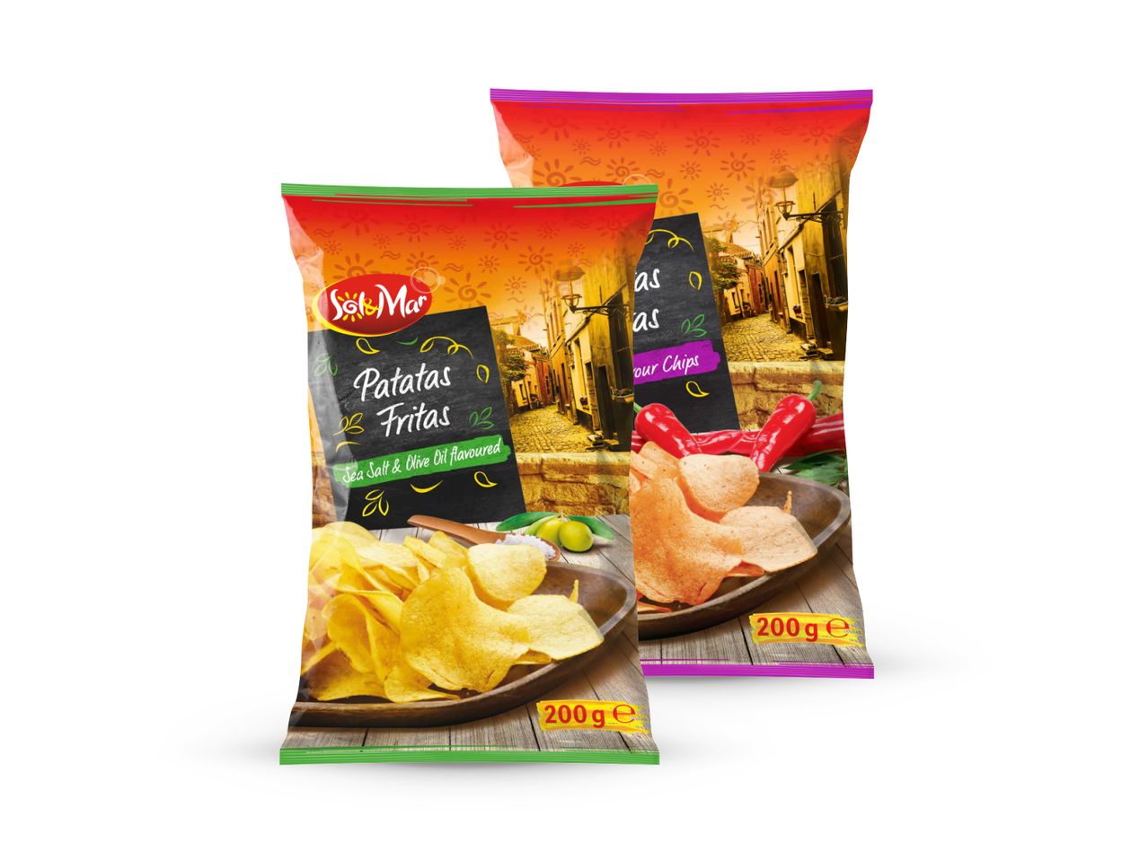 Dvije vrećice čipsa, vjerojatno okusa Paprika i Chili, marke Chio.