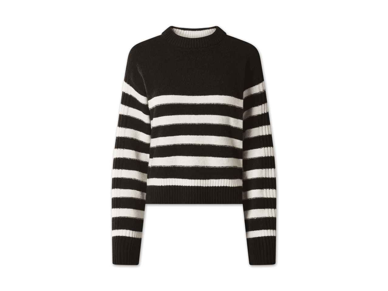 Schwarz-weiß gestreifter Pullover mit Rundhalsausschnitt