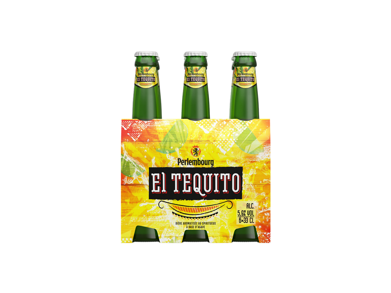 Bière aromatisée Perlembourg El Tequito à base d'agave, 5,9% vol, pack de 6x33cl.