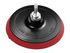 Red and black sanding pad with a metal shaft, labeled 'Ø125 MM MAX 12000 RPM'