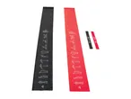 Two long resistance bands, one black and one red, with exercise diagrams, and two smaller bands.