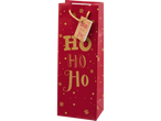 Punane jõulukingikott tekstiga 'Ho Ho Ho' ja kuldsete lumehelvestega.