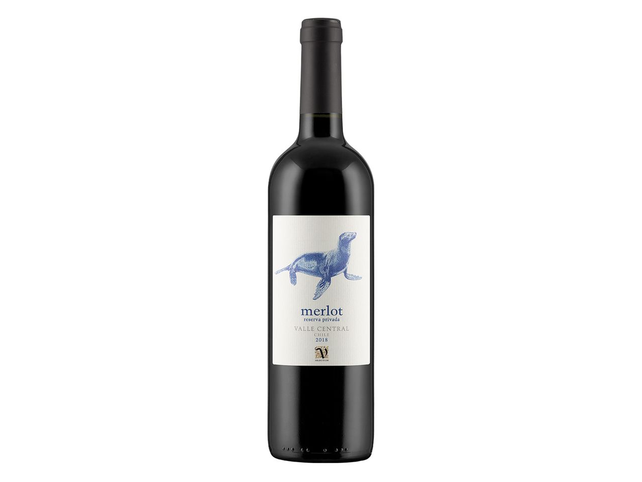 Bottle of Chilean Merlot Valle Central Reserva Privada wine.