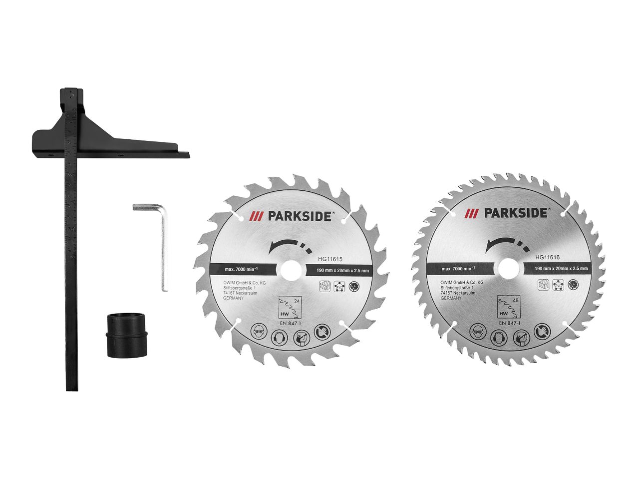 Parkside circular saw blades and mounting accessories.