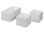 Conjunto de três organizadores de roupa em tecido branco W5 de diferentes tamanhos.