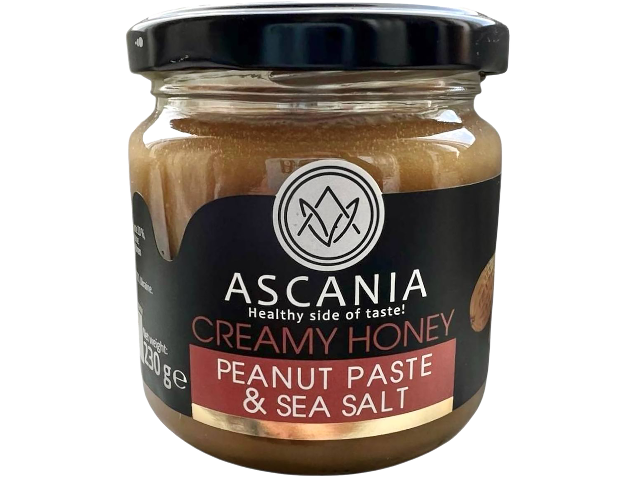 Ascania kreminis medus su žemės riešutų pasta ir jūros druska, 230 g.