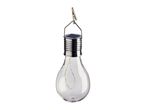 Solar-powered light bulb with a clip for hanging