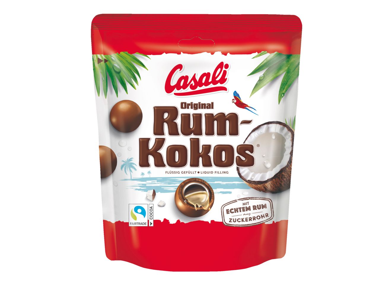Čokoladni bonboni z okusom ruma in kokosa, s tekočim polnilom, narejeni iz pravega ruma iz sladkornega trsa.