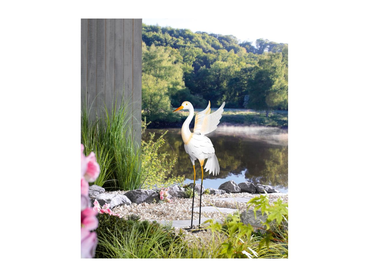 Go to full screen view: Livarno Home Metal Heron Bird Ornament - White - Image 2