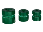 Three green hexagonal nuts of varying sizes, part of a DIY assortment.