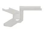 White plastic corner connector for shelving or display units.
