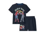 Dark blue short-sleeved pyjama set with Spider Bros print featuring two superheroes.