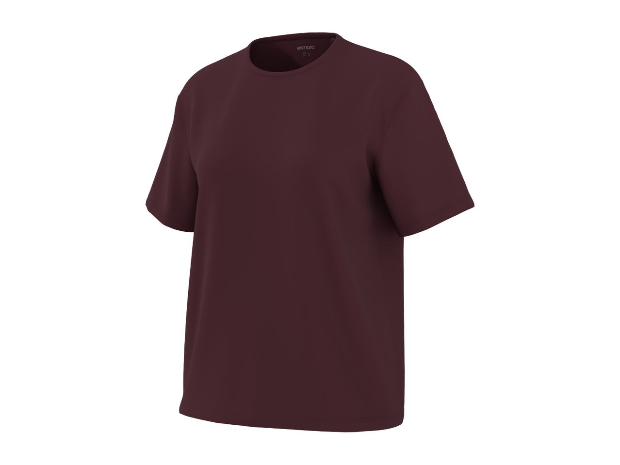 A plain dark red short-sleeved t-shirt with a round neck.