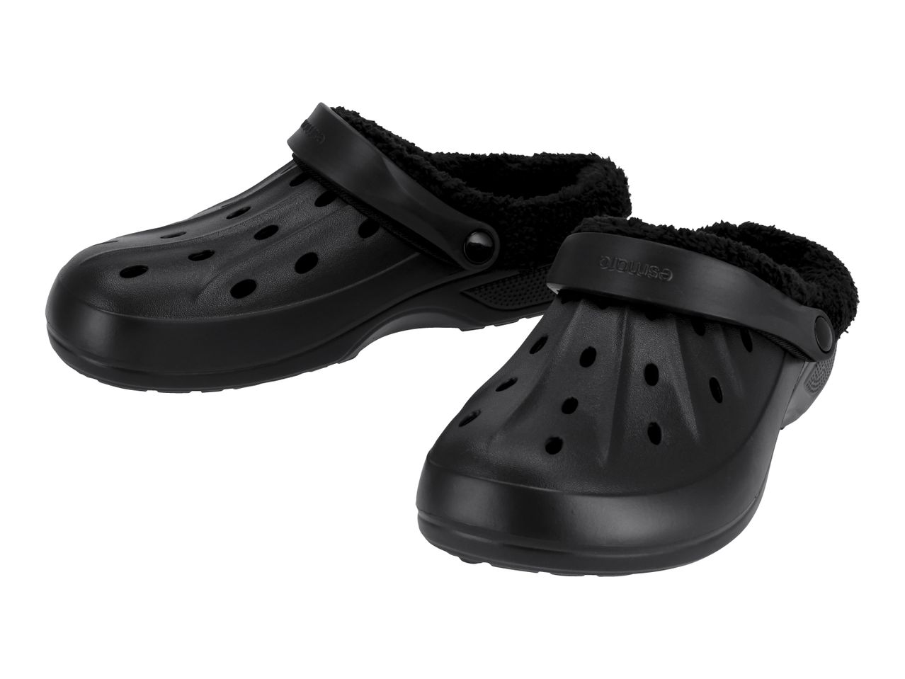 Pair of black clogs with fuzzy lining
