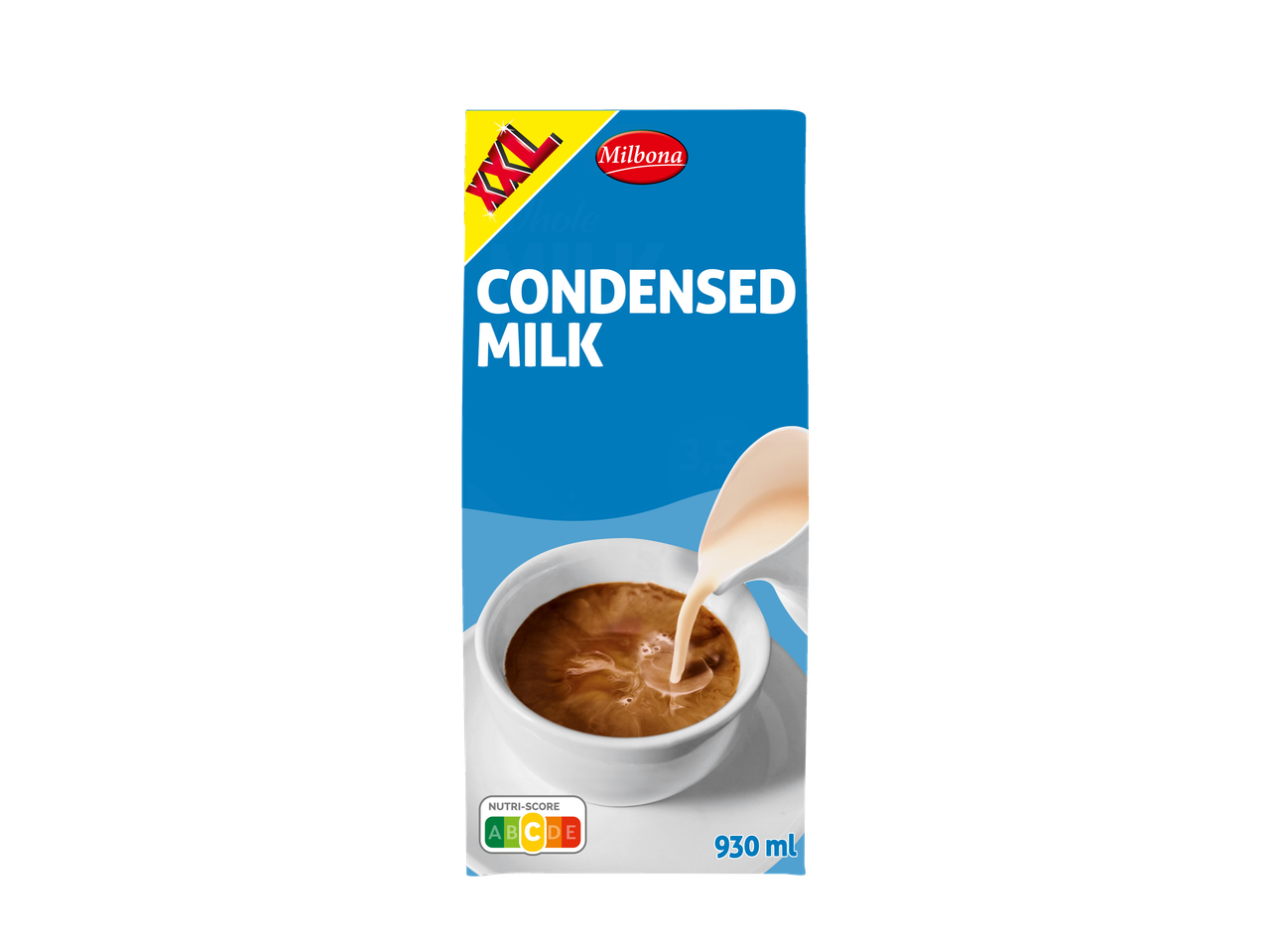 Milbona halfvolle koffiemelk XXL verpakking van 930 ml.