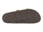 Bottom view of a brown sandal with a textured sole.