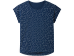Tricou bleu închis cu buline albe și mâneci scurte.