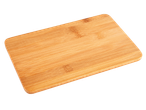 A rectangular bamboo cutting board with rounded corners.